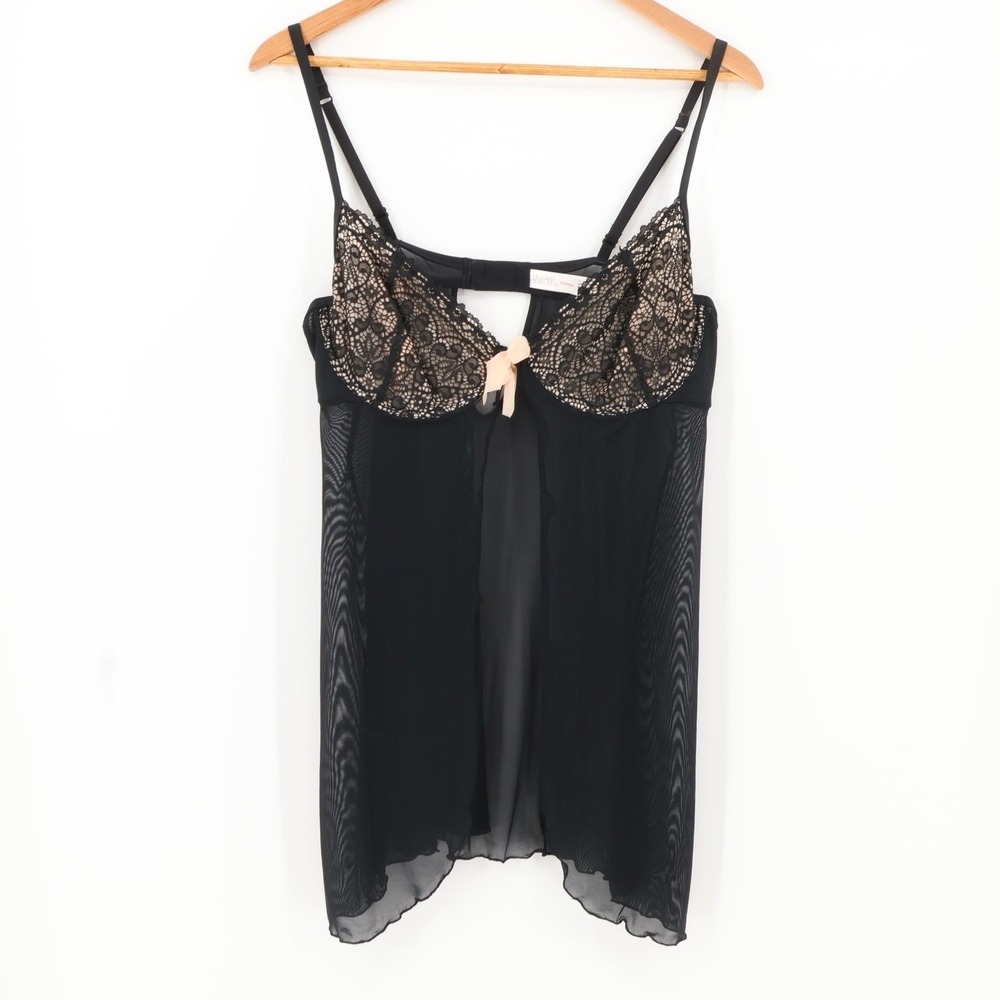 Black Lace Sheer Babydoll Chemise Cami Top Womens Whimsigoth Fairy Grunge Size S